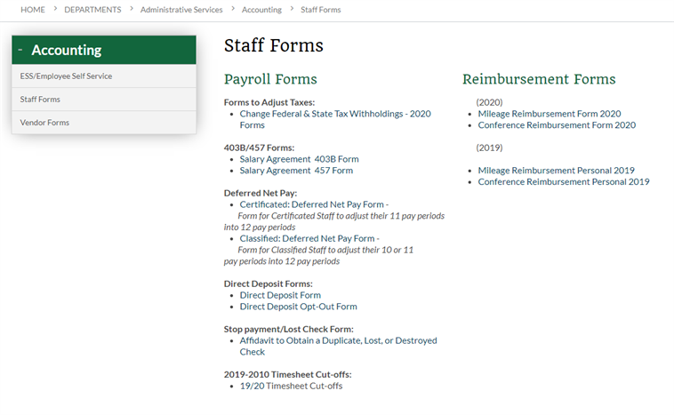 Staff Forms webpage picture